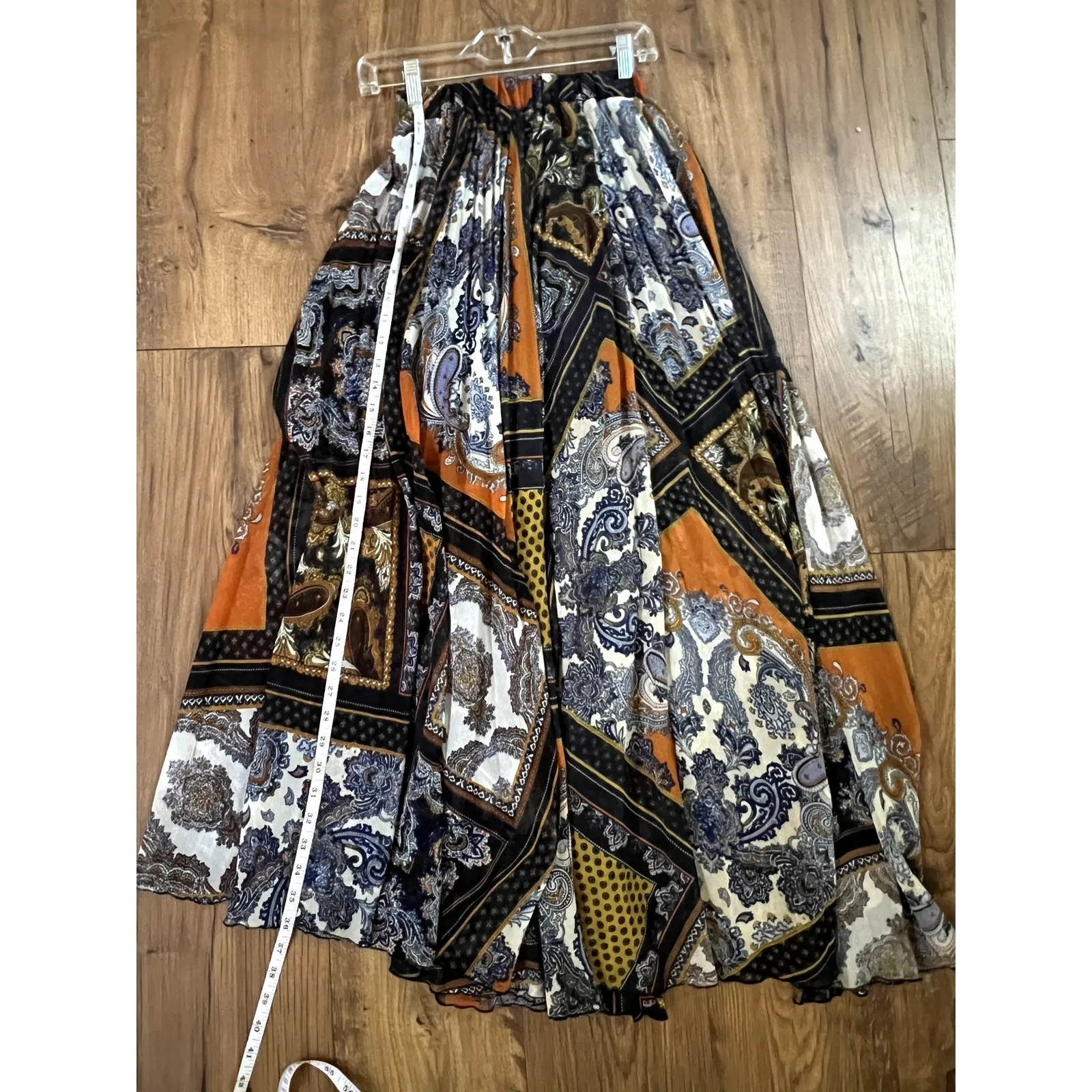 Women's Boho Flowy Patchwork H&M Pleated Maxi Skirt Size XS - Image 7