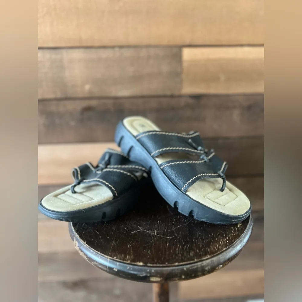 Y2K Route 66 Chunky Platform Slide Sandals | Size 8W | Black Stitch Detail - Image 8