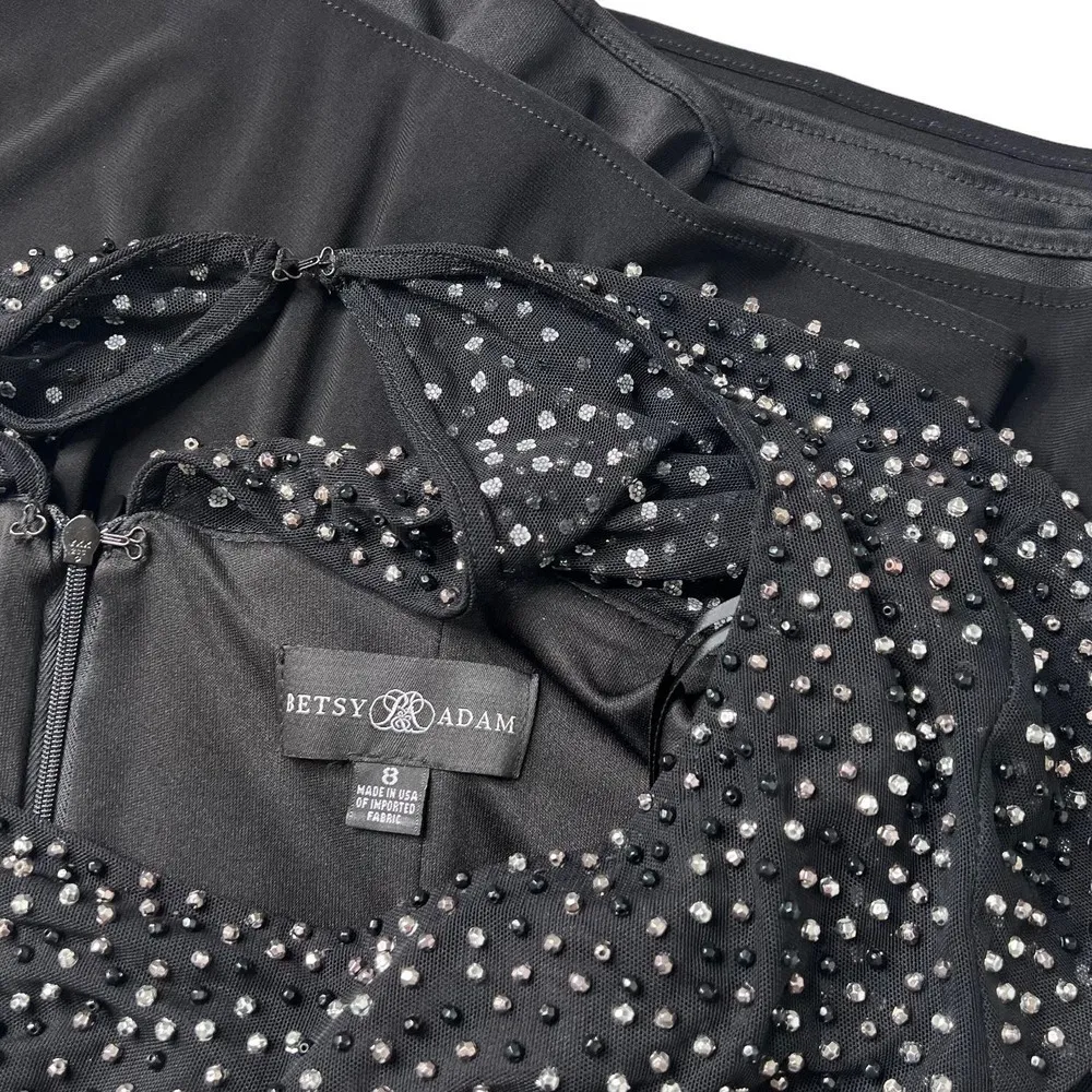 New Women’s Betsey And Adam Haisley Long Jersey Knit Beaded Dress Size 8 Black - Image 4