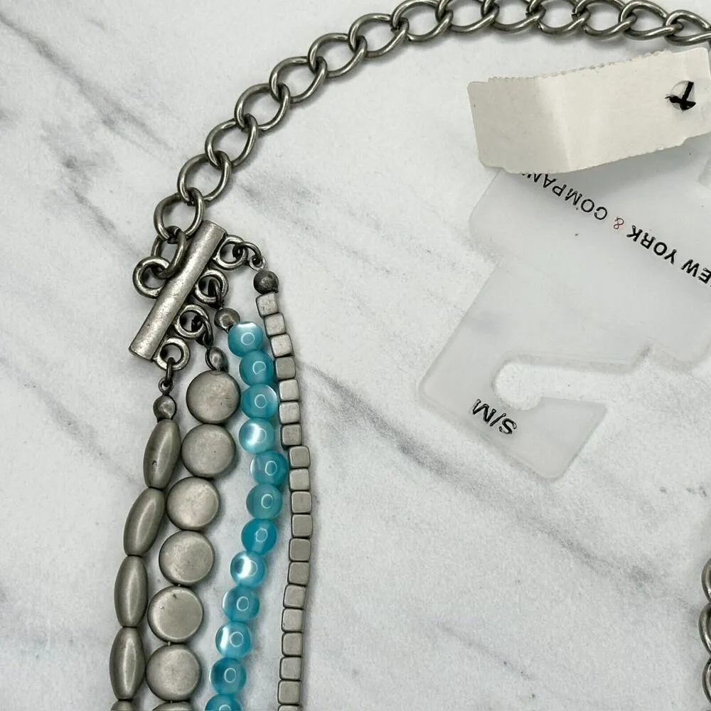 New York & Company Blue Beaded Chain Belt Y2K Festival ✨ Silver - Image 6