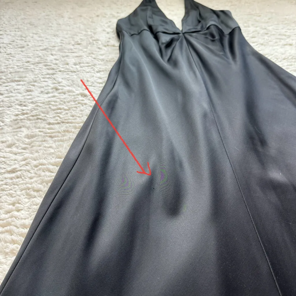 Vintage Satin Halter Maxi Gown Slip Dress 6 Black 90s Y2K Old Money Red Carpet - Image 13