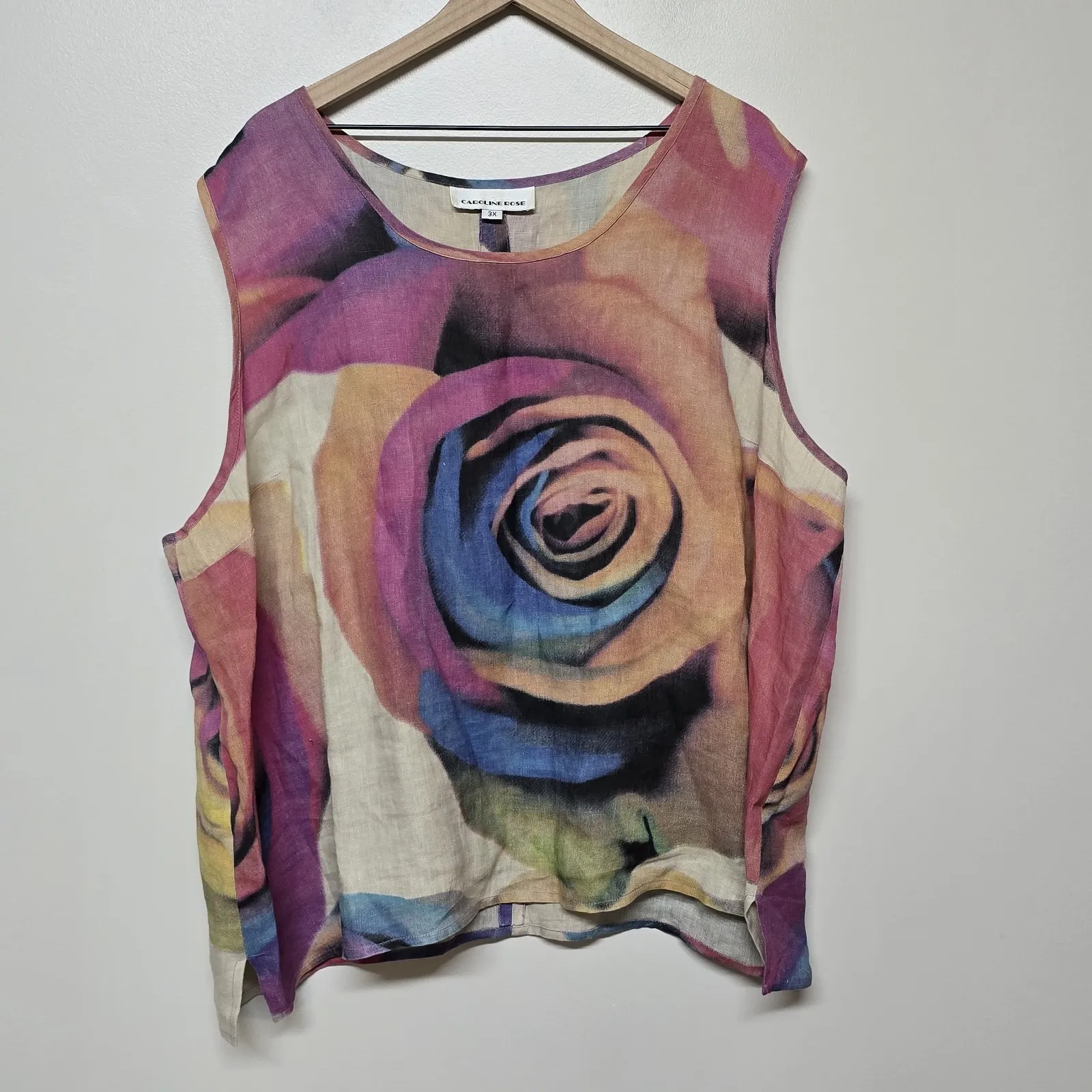 Caroline Rose Linen Lined Jacket Blazer Pockets w/ Tank Art Colorful Sz 3X USA - Image 4