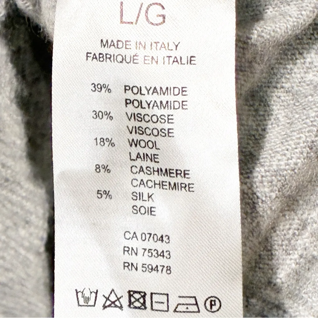 Bianco & Blu Made in Italy Grey Wool Cashmere Silk Crewneck Sweater Top Large Gray - Image 4