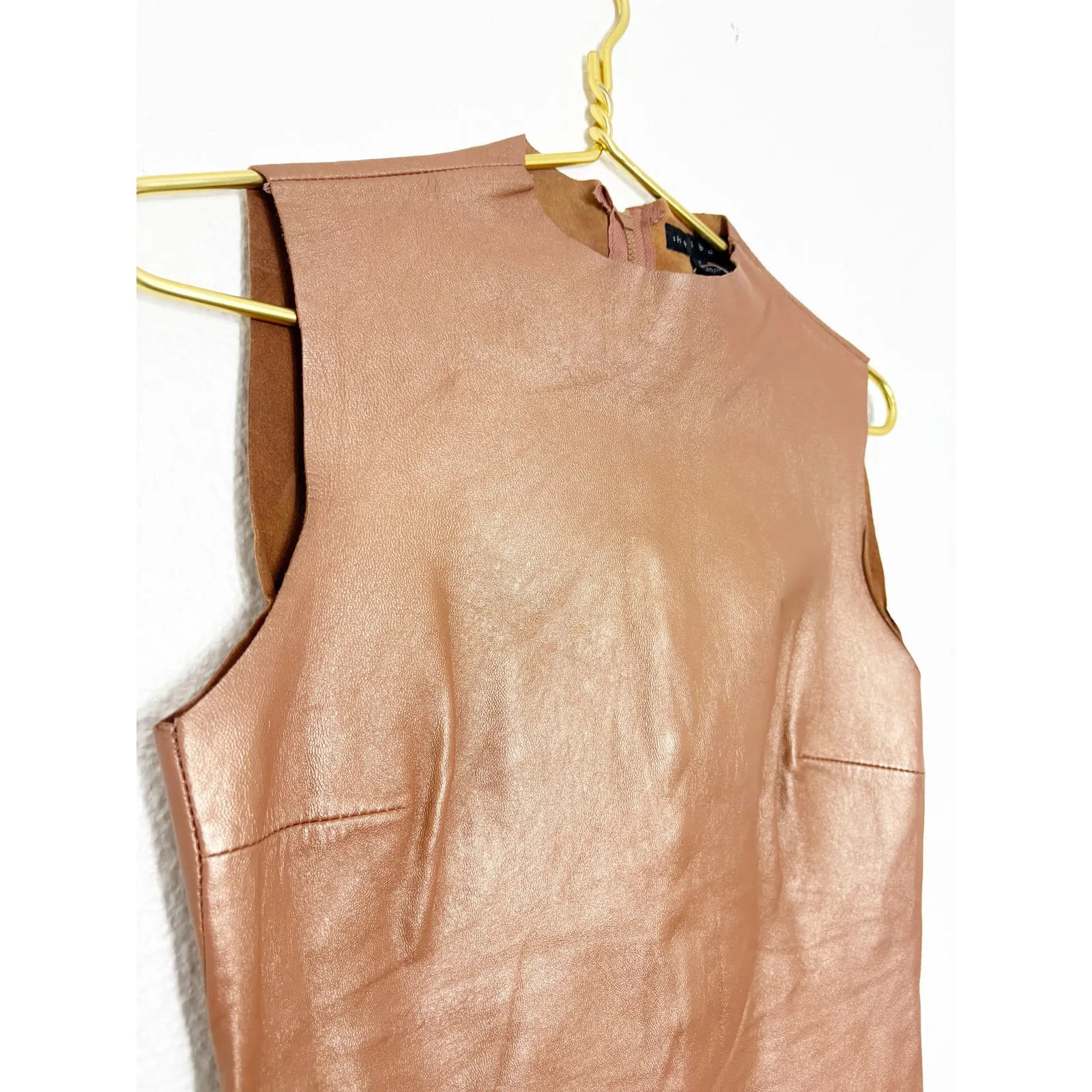 Vintage Y2K Sheri Bodell Tan Leather Zip Back Sleeveless Top Size 4 Euro Chic - Image 6