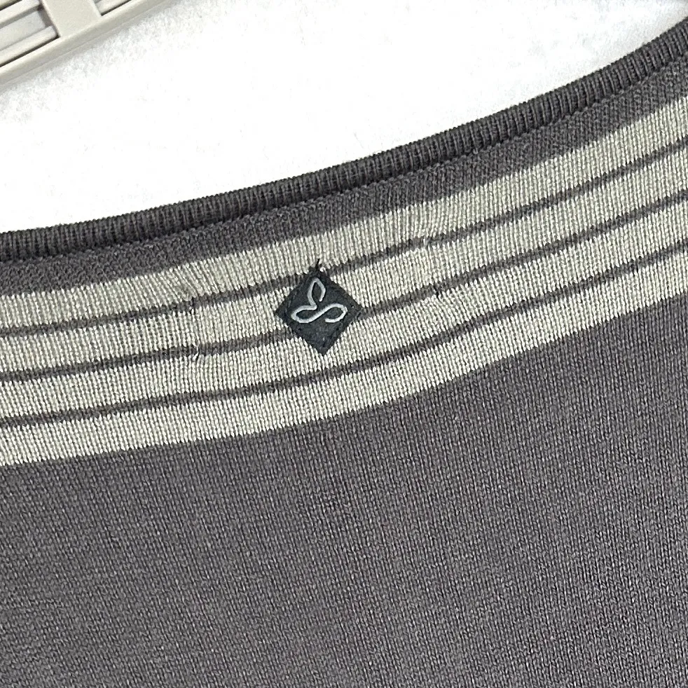 Prana Sydney Sweater Dress Womens M Gray Striped Tie Waist Bell Sleeves Belt - Image 4