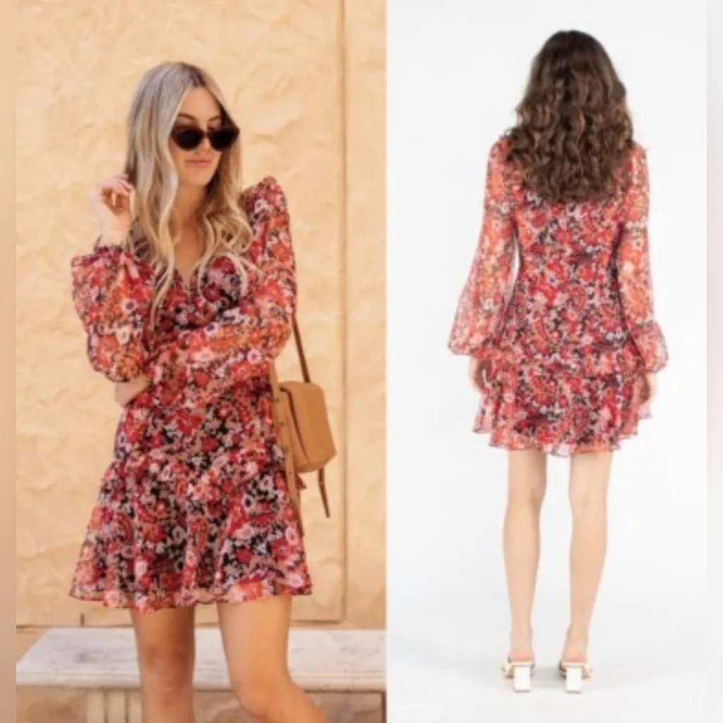 For good women’s mini dress floral print puffy long sleeves size S - Image 13