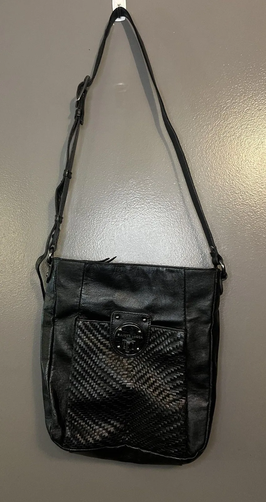 Elliott Lucca Crossbody Bag Womens Black Leather Magdalena Woven Turn Lock - Image 1