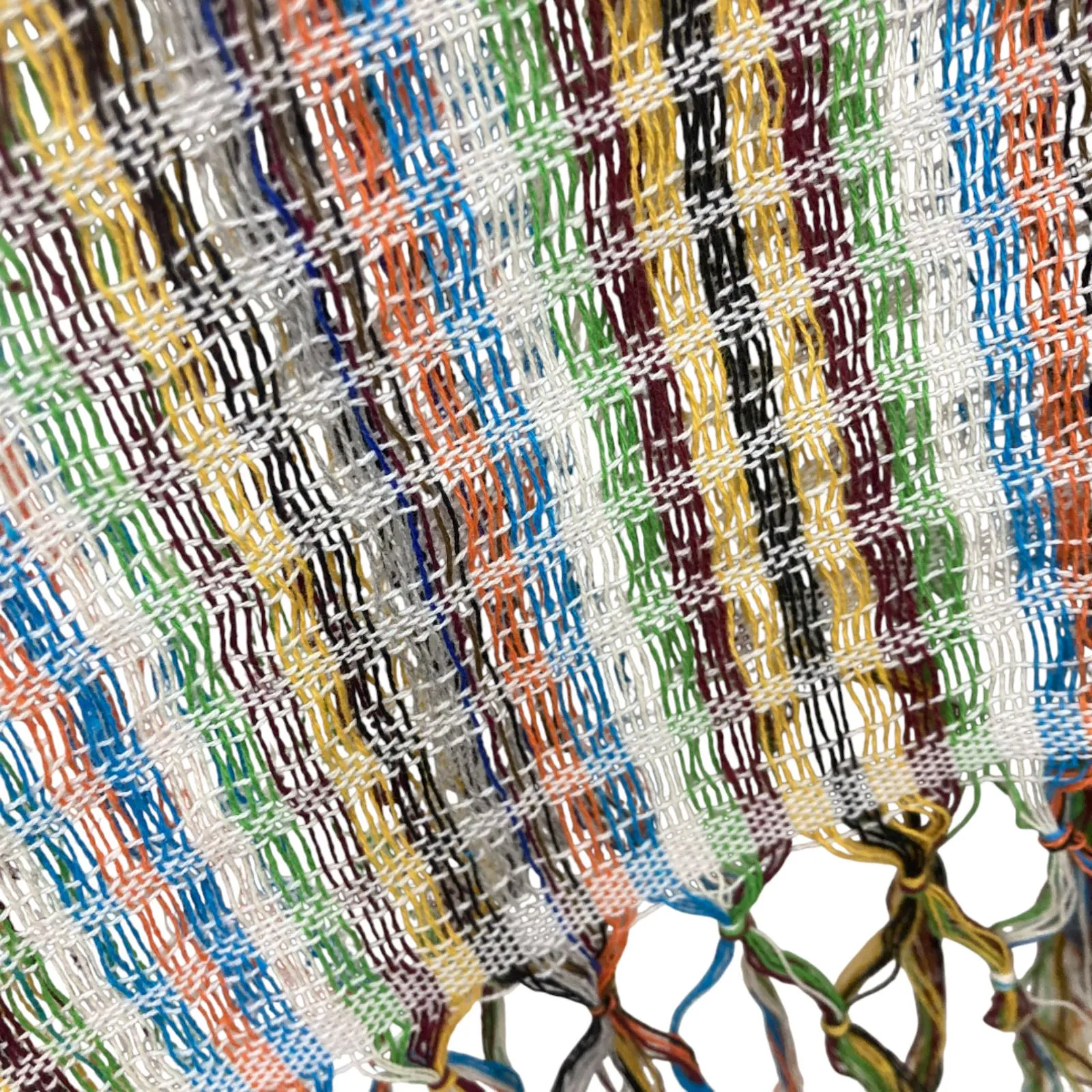 Handwoven Oaxaca Multicolor Fringe Poncho Shawl One Size Boho Artisan Mexico Blue - Image 13