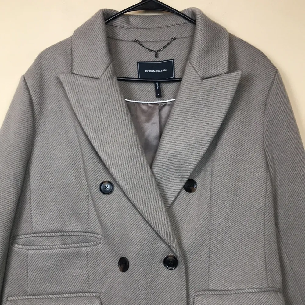 BCBGMAXAZRIA Women’s Double-Breasted Taupe Gray Pea Coat - Image 2