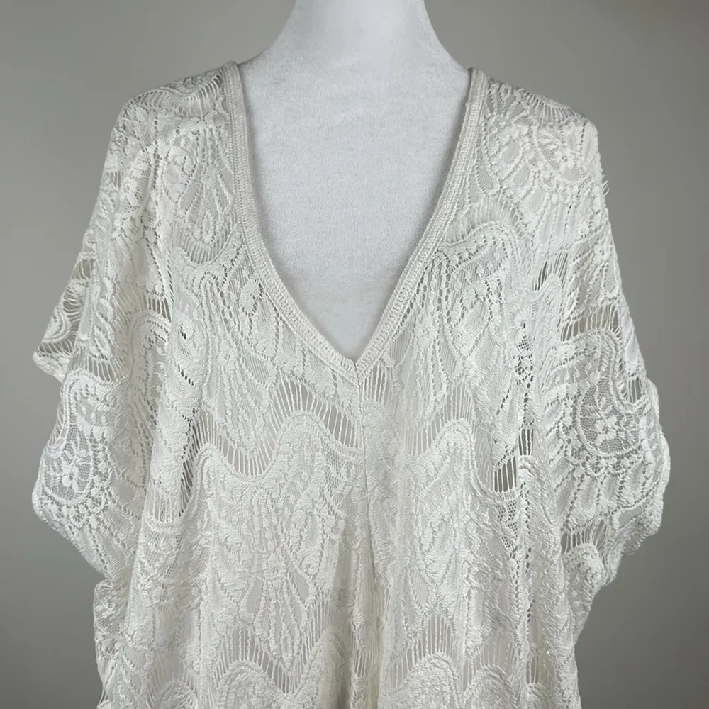 Victorias Secret Swimsuit V Neck Swim Cover Up White Crochet Fringe Hem XS/S - Image 3