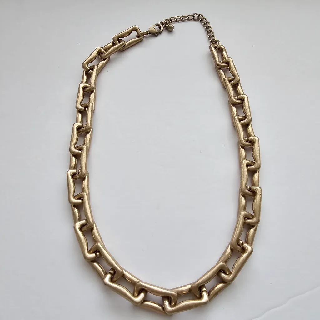 Gold Tone Metal Thick Chain Link Necklace - Image 2