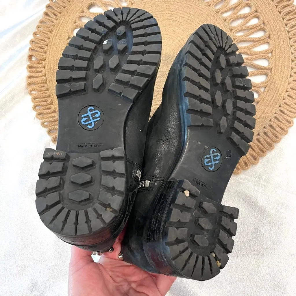 ROSS & SNOW Stefana Black Camo Leather Moto Boot Shearling Italy Size US 7 - Image 8