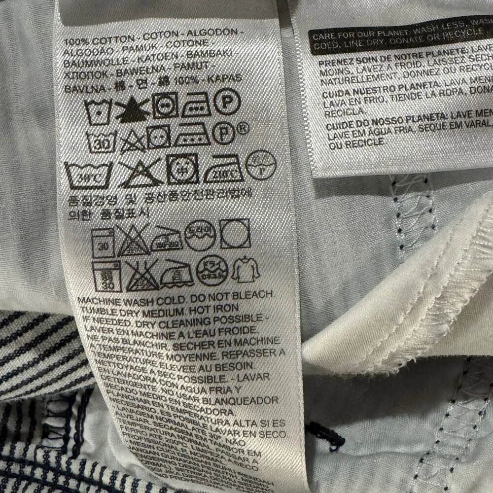 Levi’s SZ W27 Cuffed Shorts Striped Zip-Fly Mid-Rise Pockets White Blue - Image 8