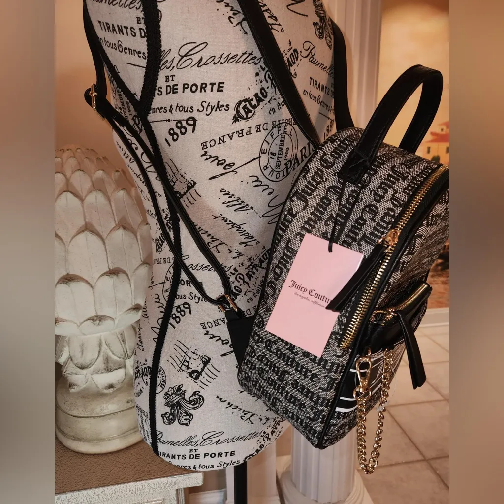 NWT Juicy Couture Rosie Pull Out Backpack with Pouch in Black/Gray - Image 5