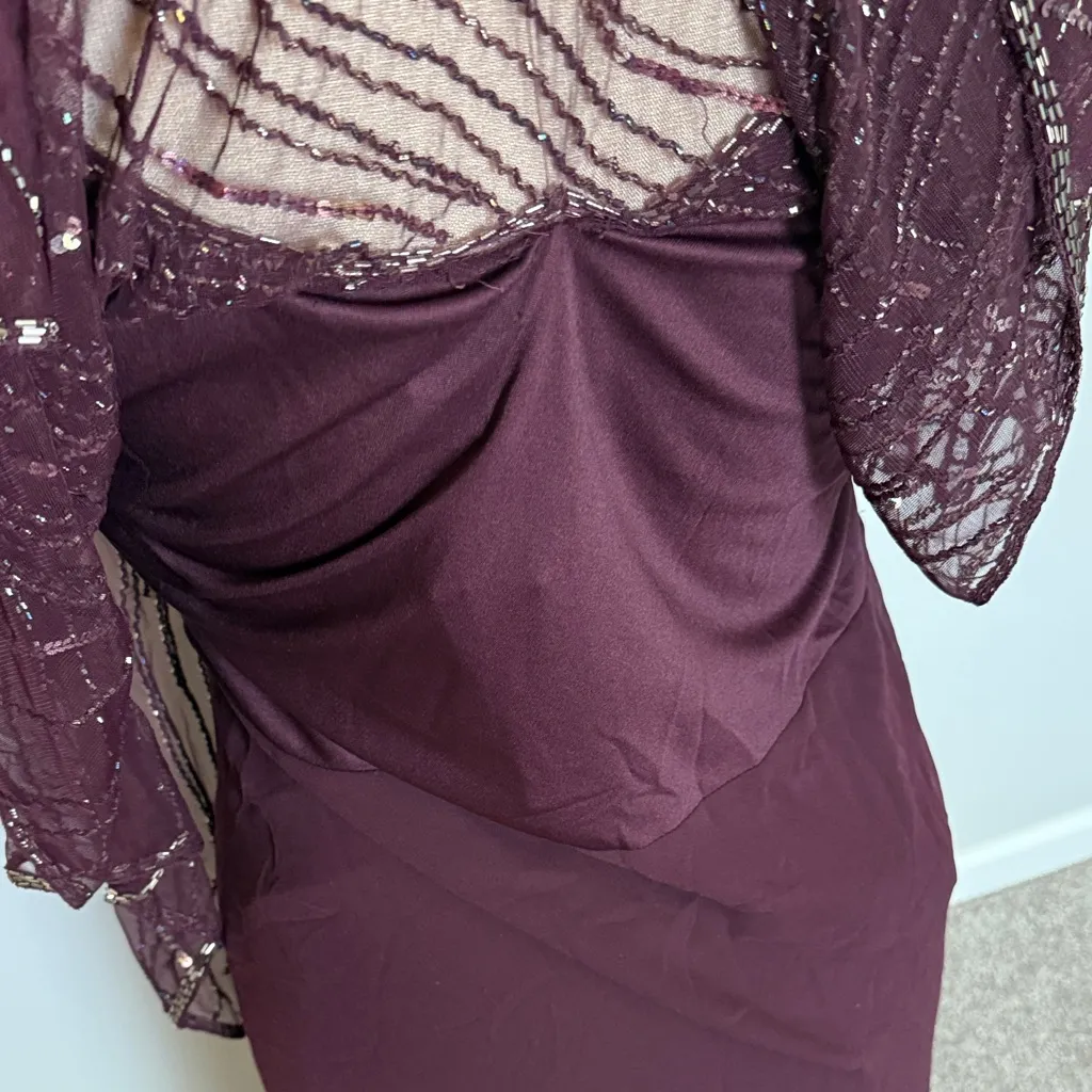 J Kara Women's Pop Over Long Burgundy Beaded Dress New Size 16 Purple - Image 8