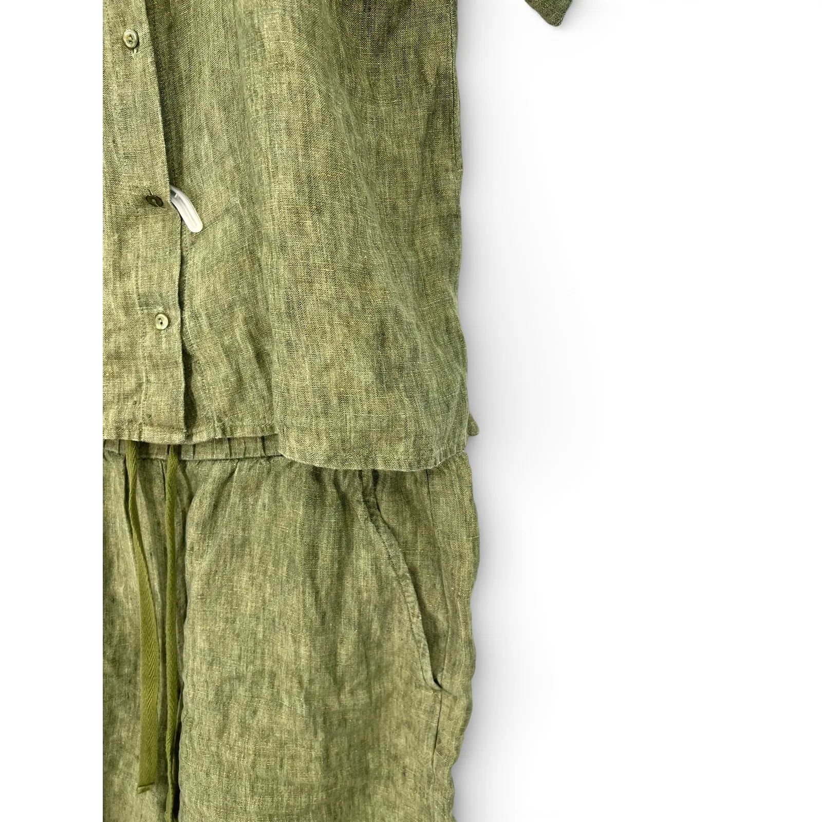 EILEEN FISHER XS Matching Set  Organic Linen Delave Shorts & Top Green Flax 2pc - Image 5