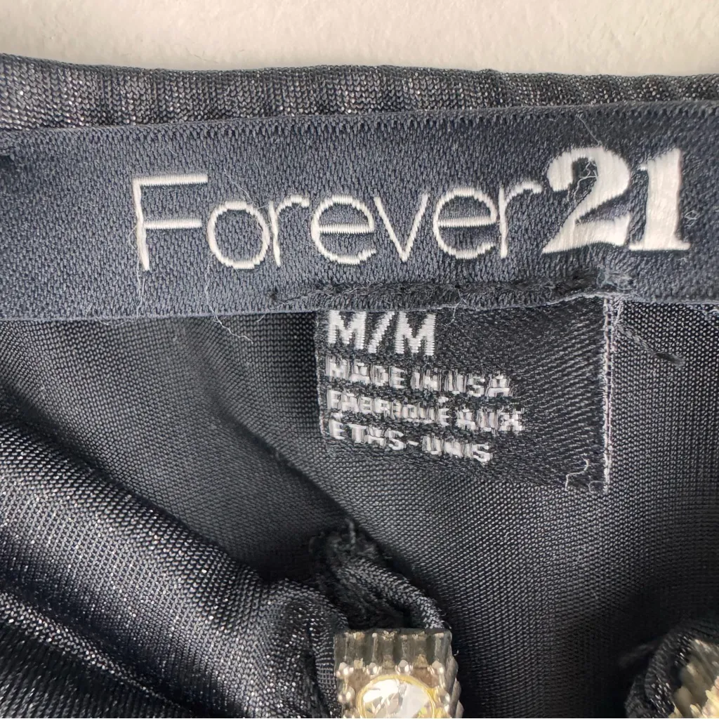 FOREVER 21 Black Strapless Top Sz M Rhinestone V Club Date Night Party‎ Rave - Image 5