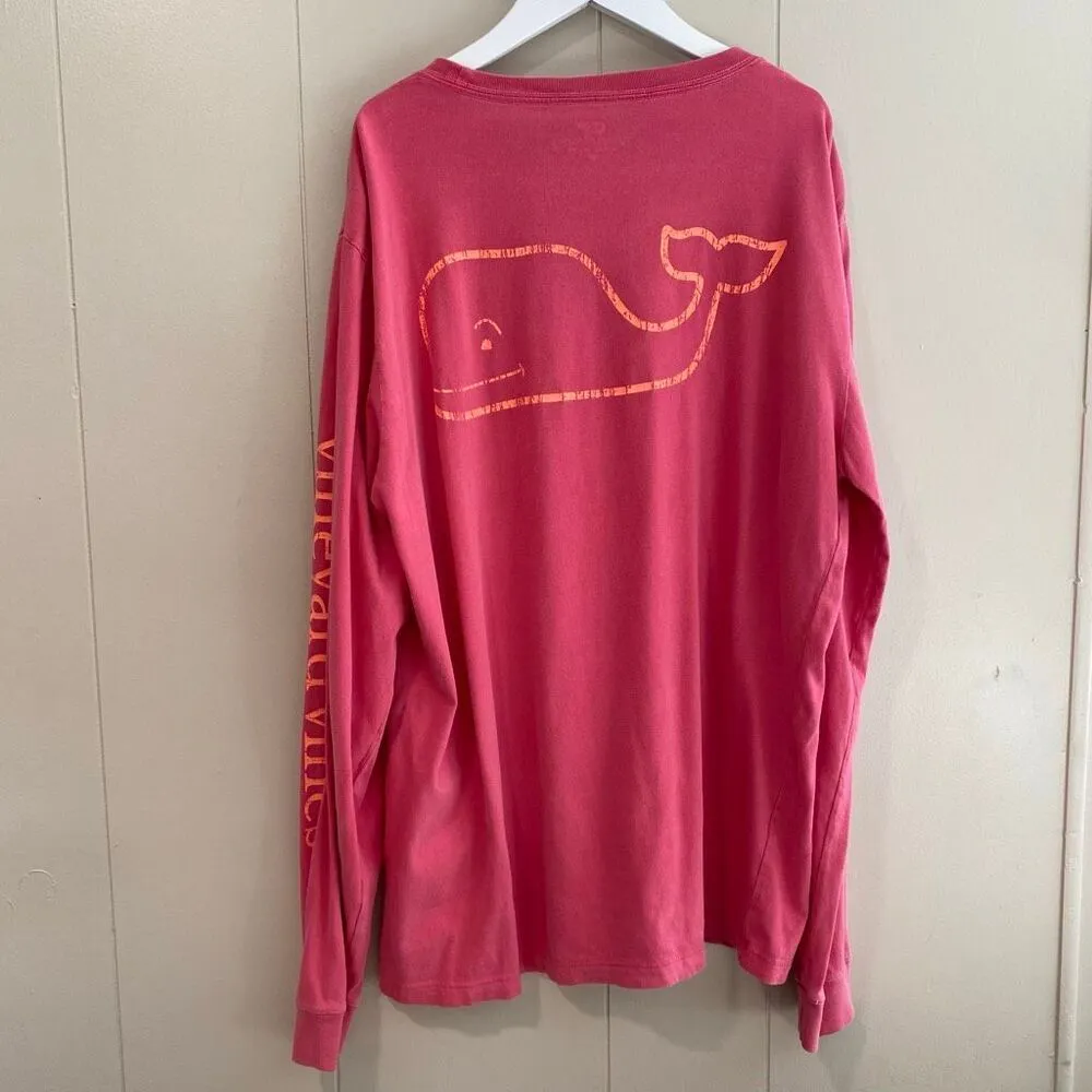 Vineyard Vines Pink Long Sleeve Whale Pocket T-Shirt | 100% Cotton Size M - Image 2