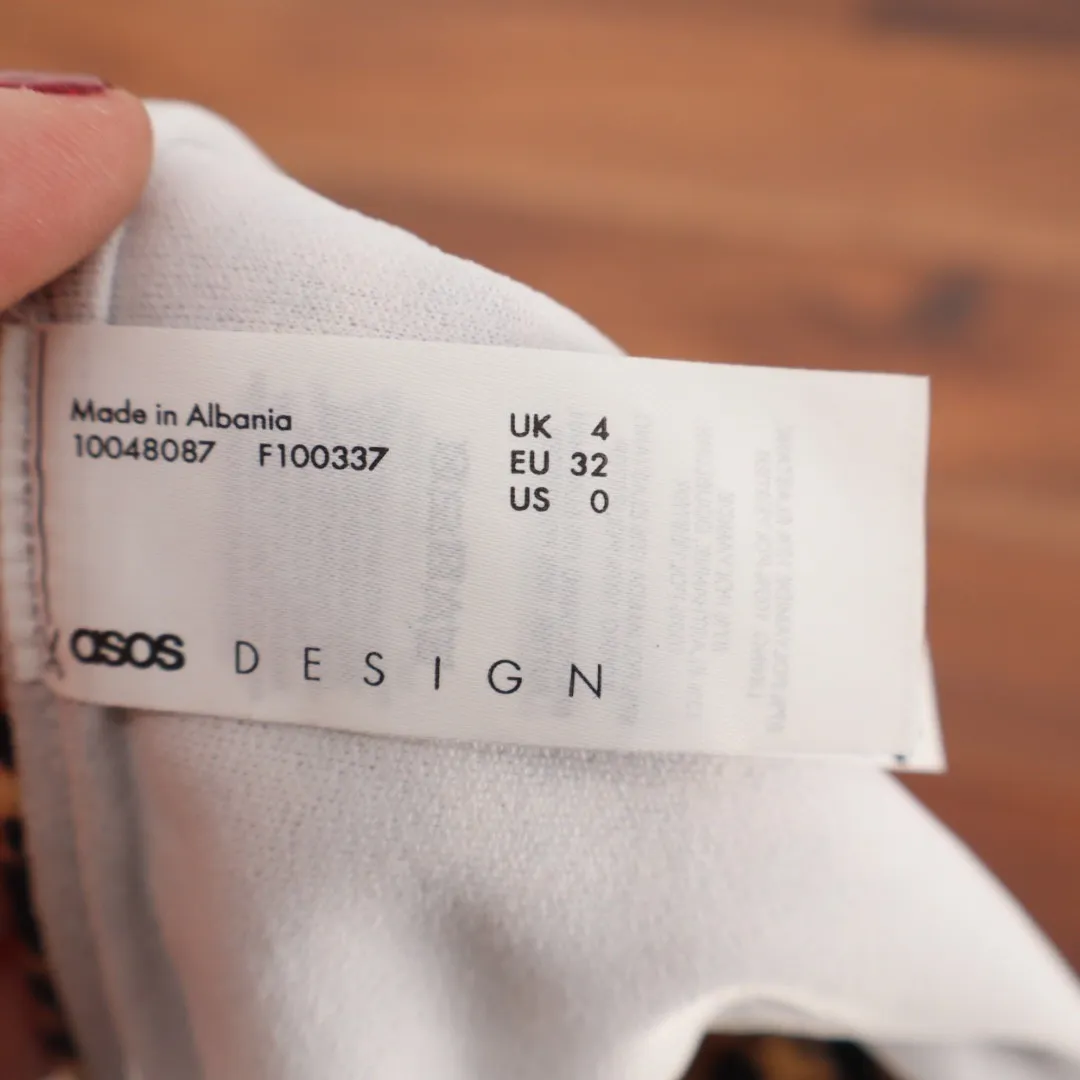 ASOS DESIGN Leopard Print Rib Knit High Leg Bikini Bottoms Size US 0 Brown - Image 3