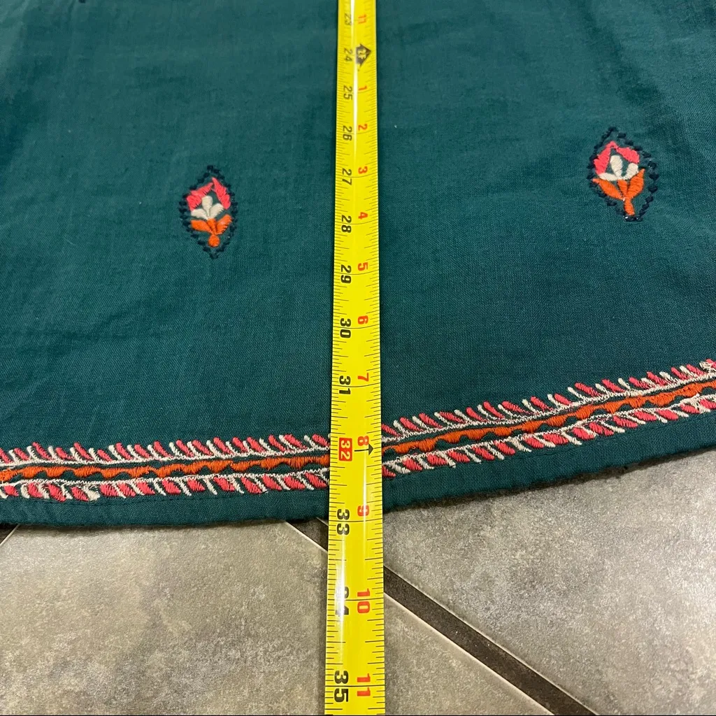 WORLD MARKET Womens Cotton Floral Embroidered Peasant Top Sz L/XL Boho Peasant Green - Image 7