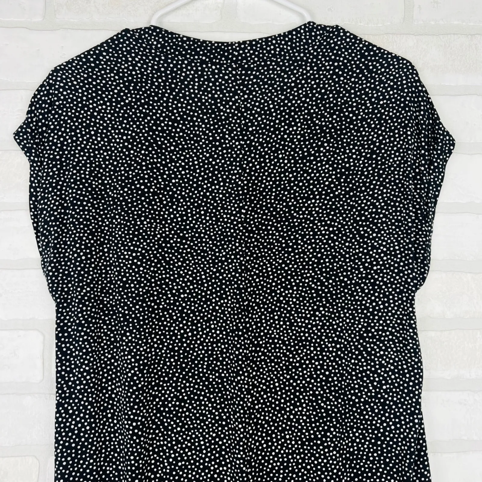 GAP Black White Polka Dot V Neck Short Sleeve Knee Length Casual Dress Women's S - Image 7