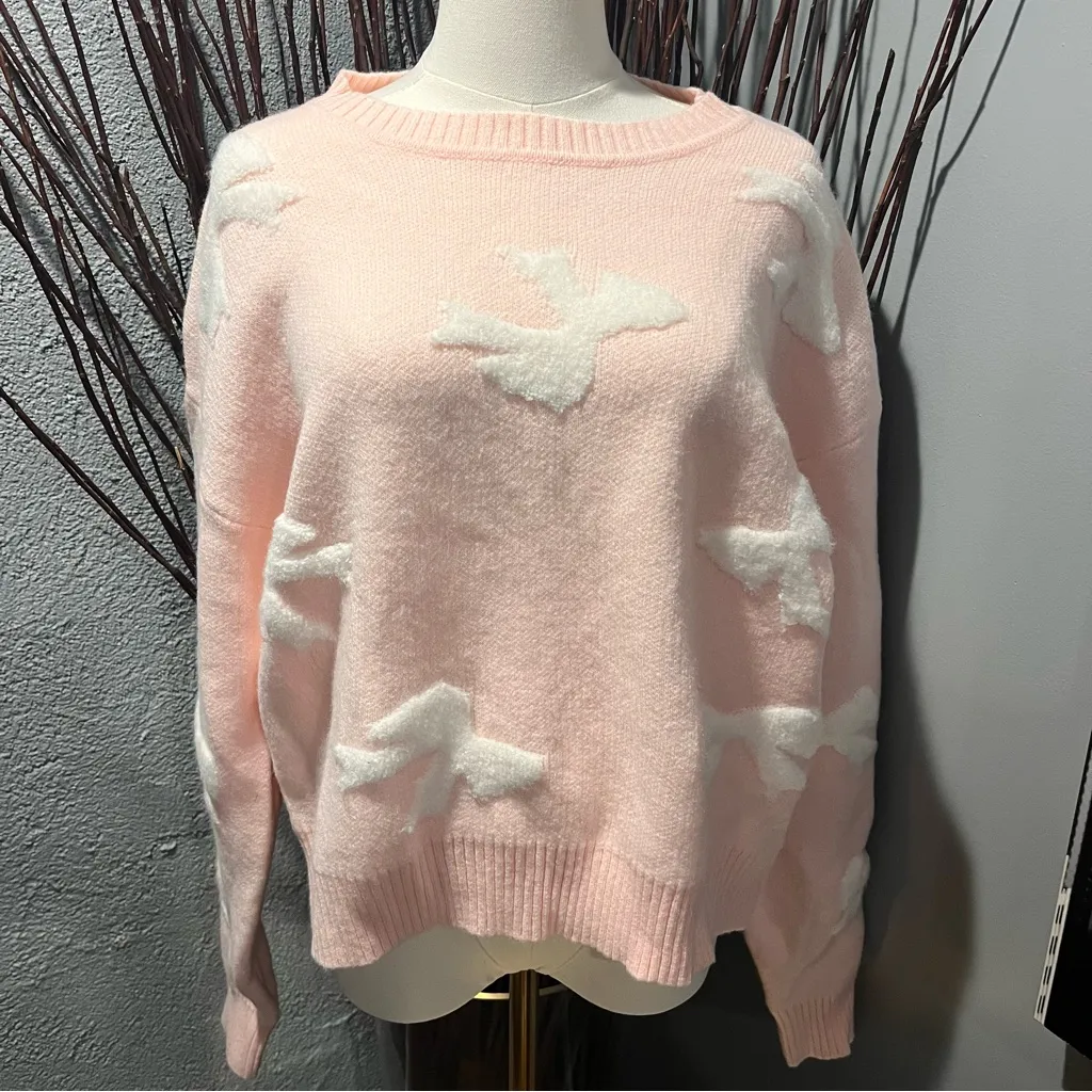 🌸NWT FADED ROSE PINK AMD WHITE BOW SWEATER SIZE MEDIUM🌸 - Image 2