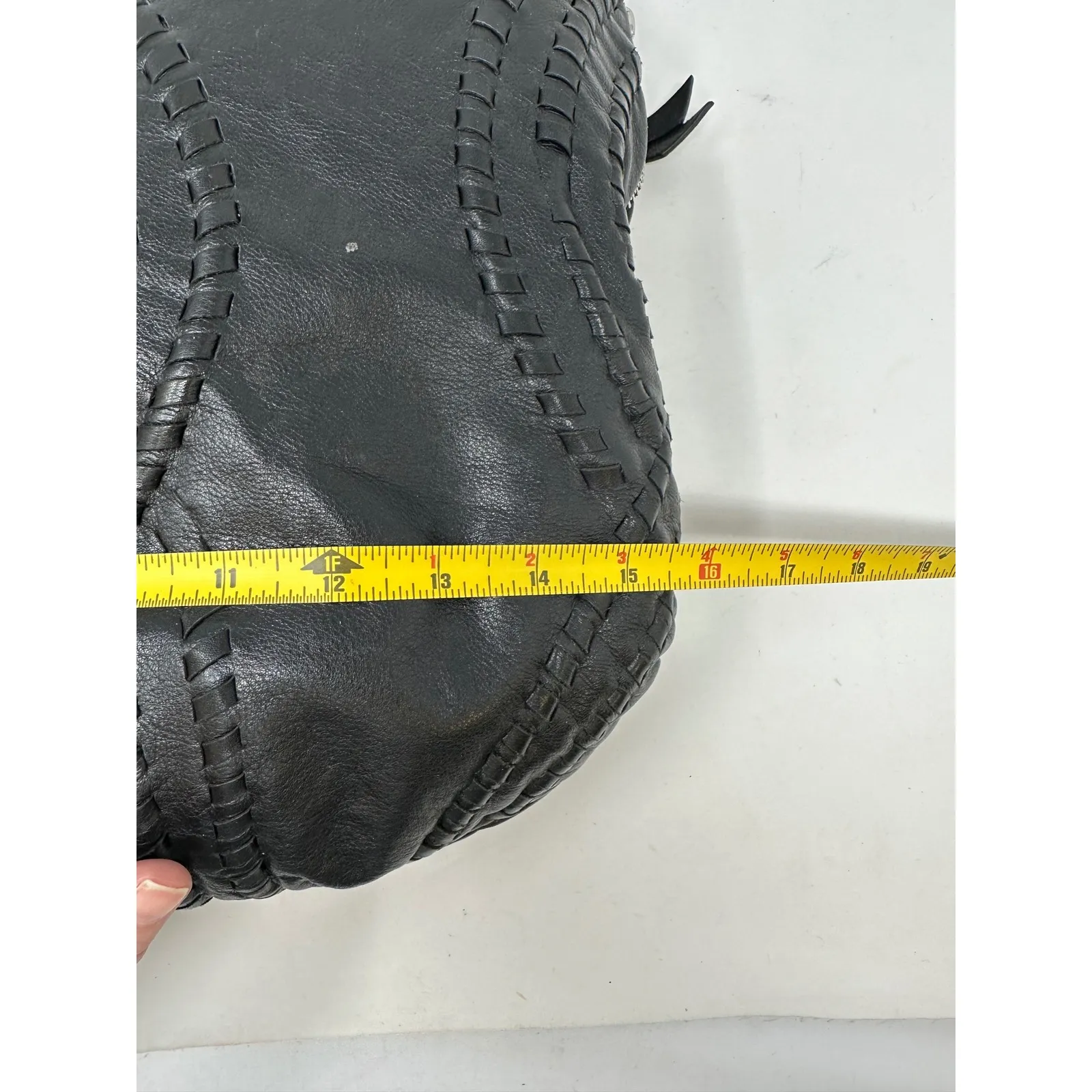 Kenar Whip Stitch Braded Strap Leather Shoulder Bag Black - Image 13