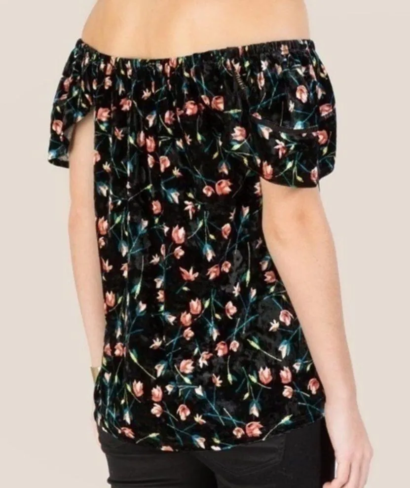 Francesca’s Blue Rain stretch velvet floral top S - Image 2