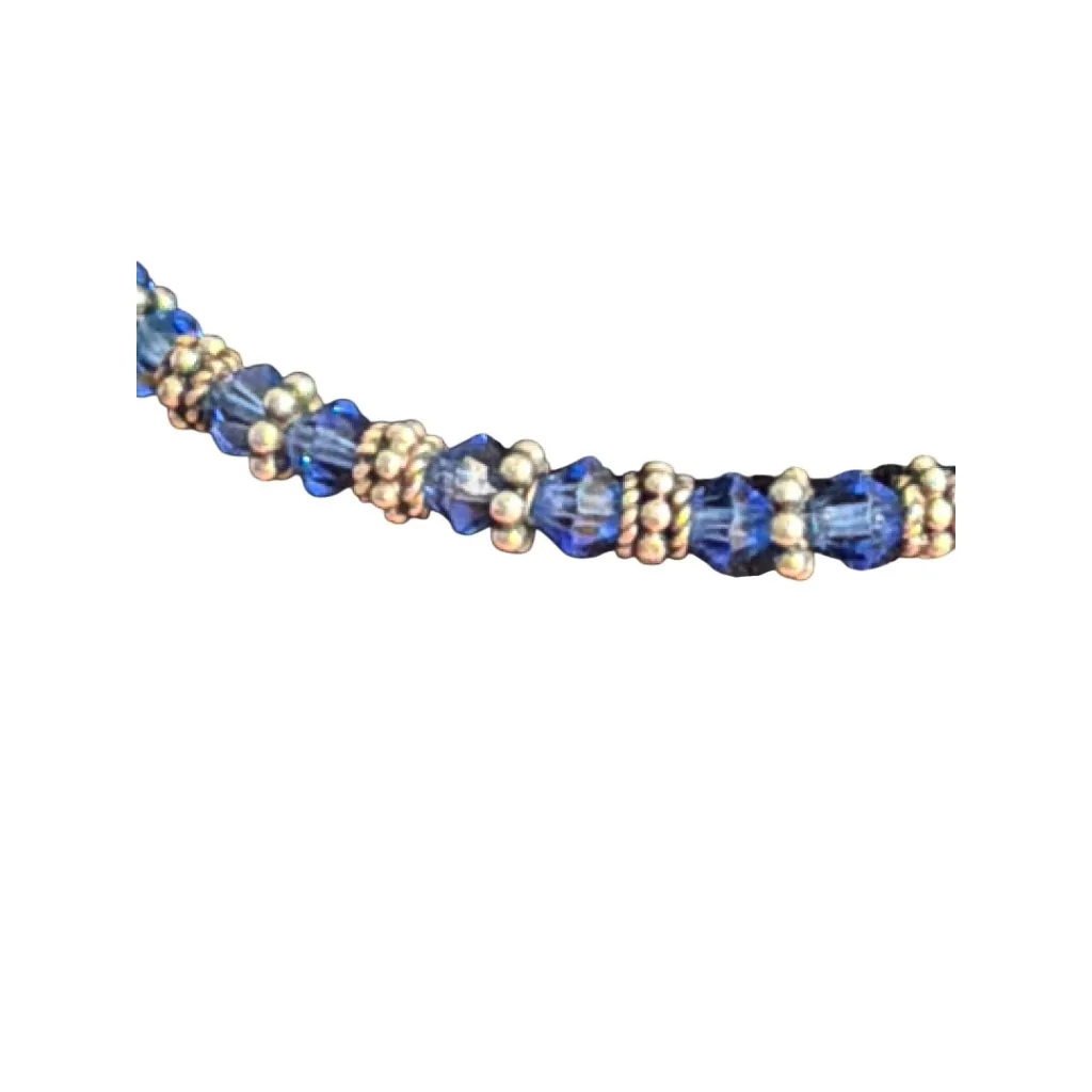 Vtg Silver Tone Blue Glass Crystal Bead Bracelet Toggle Clasp 7" Estate 8.45g - Image 2