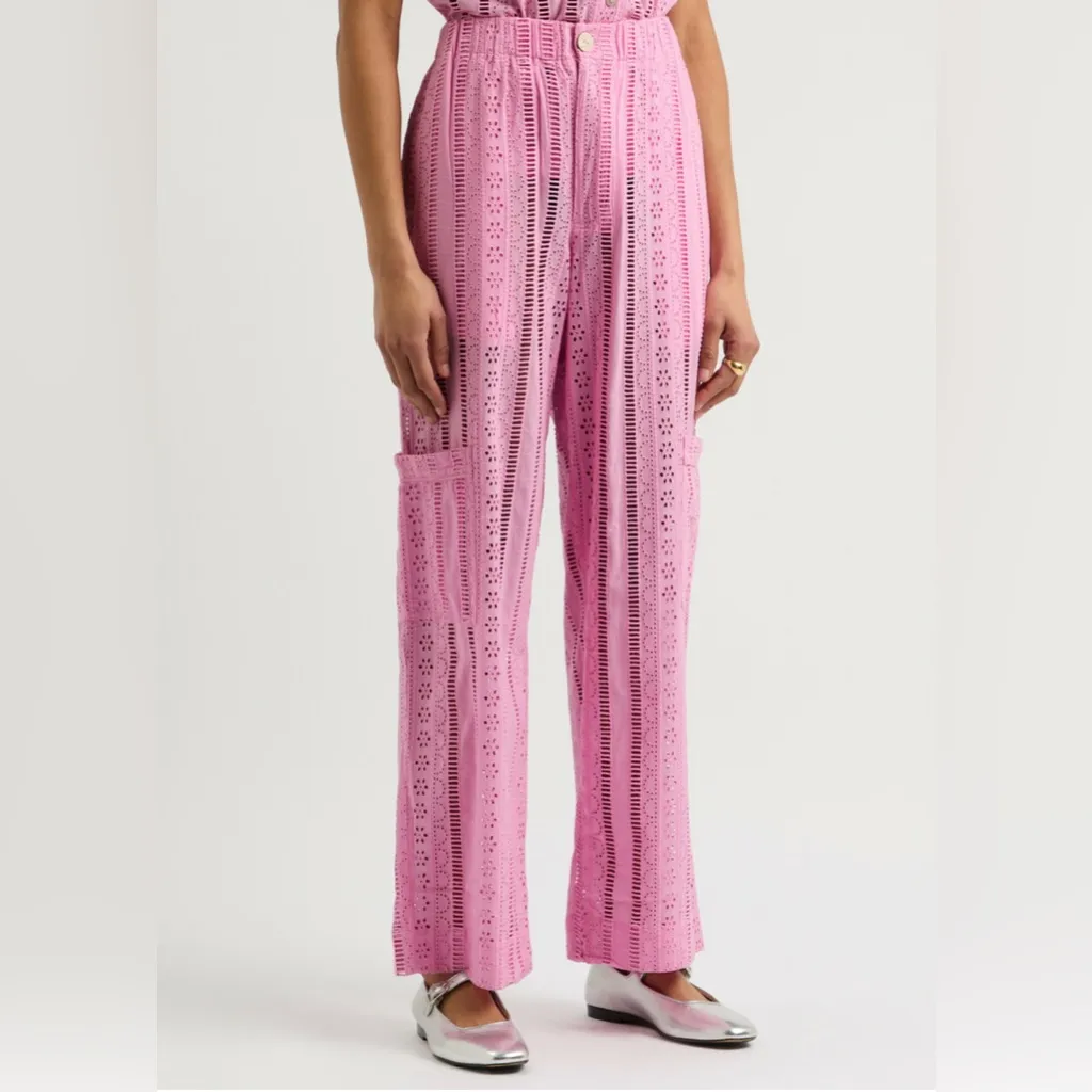 NWT Damson Madder Alys Vacation Pant Pink Eyelet Organic Cotton 10 Medium - Image 2