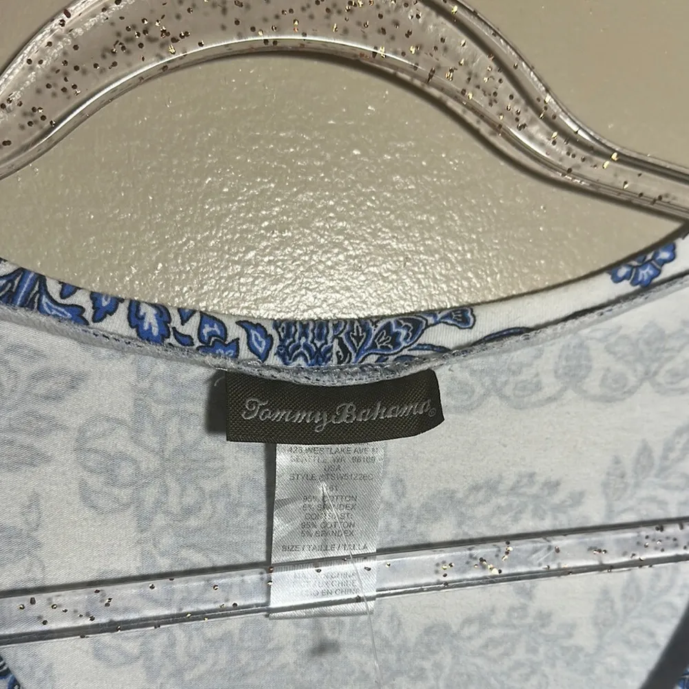 Tommy Bahama White‎ Blue Floral Short Sleeved Dress | Small - Image 2