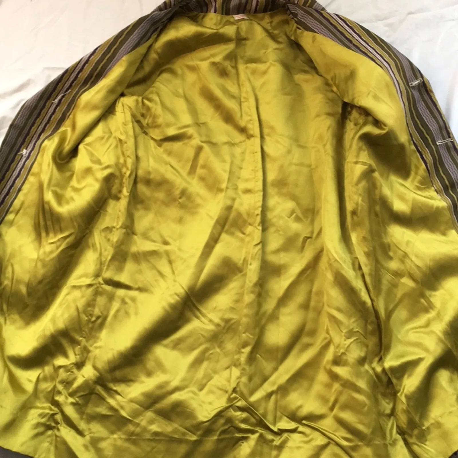 Vintage Jill Houser Green White Striped Trench Coat Size M - Image 4