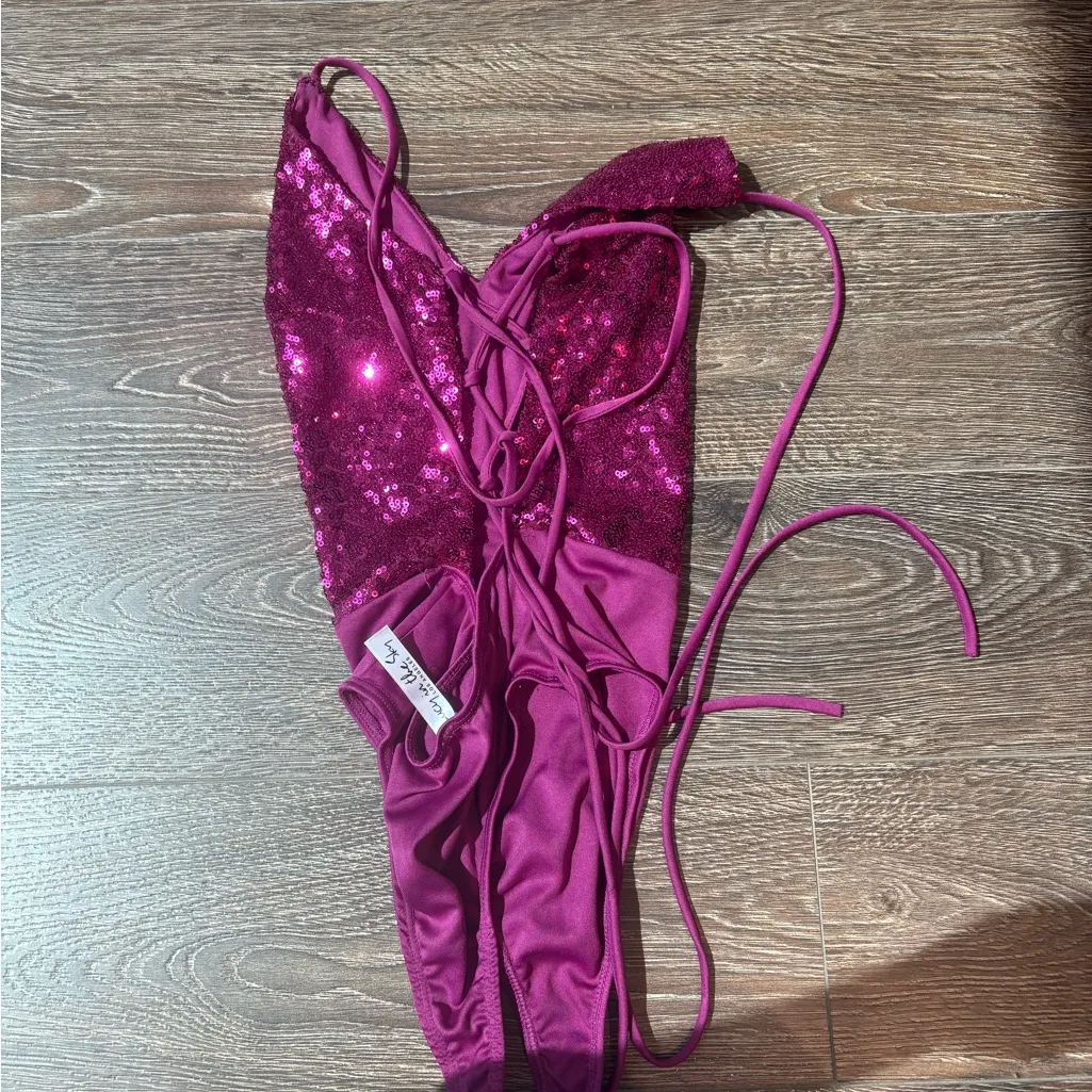 Lucy in the Sky Fuchsia Sequin Bodysuit - Image 4