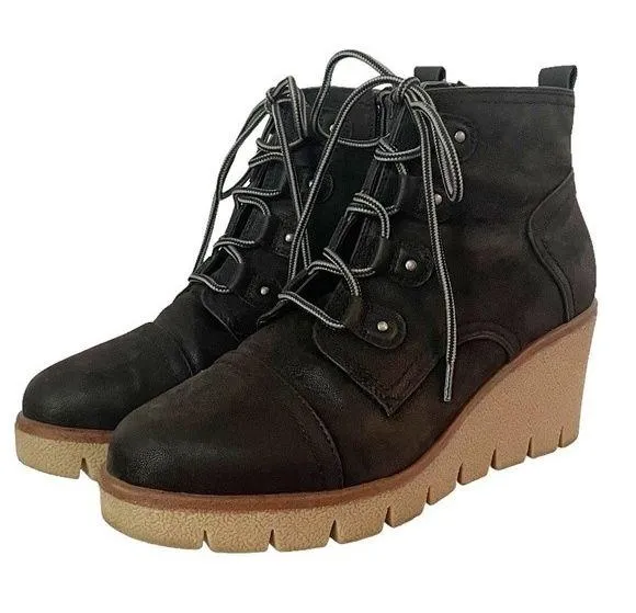 Mia Grant Wedge Black Textile Platform Lug Sole Lace-Up Shoe Women’s Size 10 - Image 6