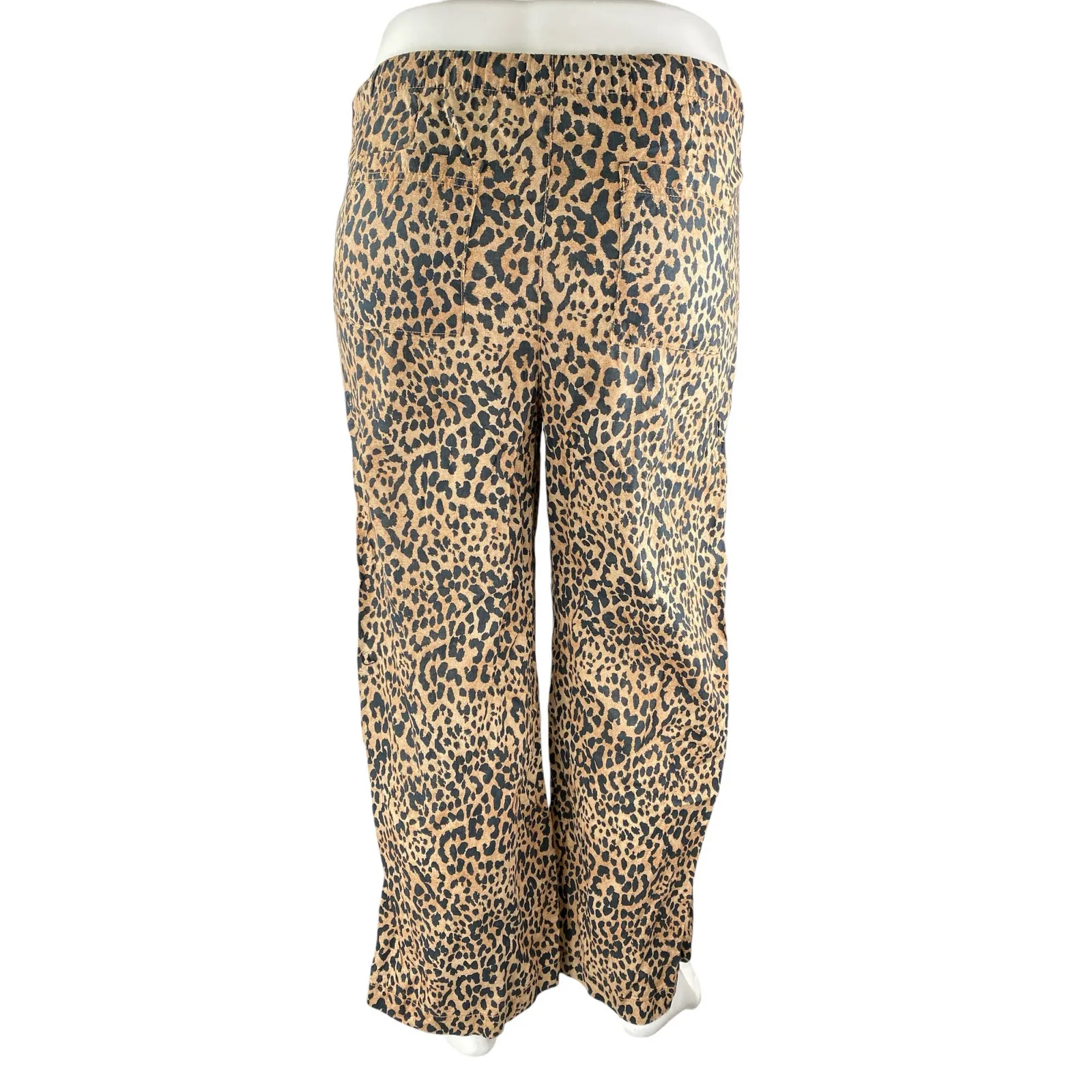 GAP Brown Leopard Animal Print High Rise Flare Wide Leg Trousers Pants Size L - Image 2