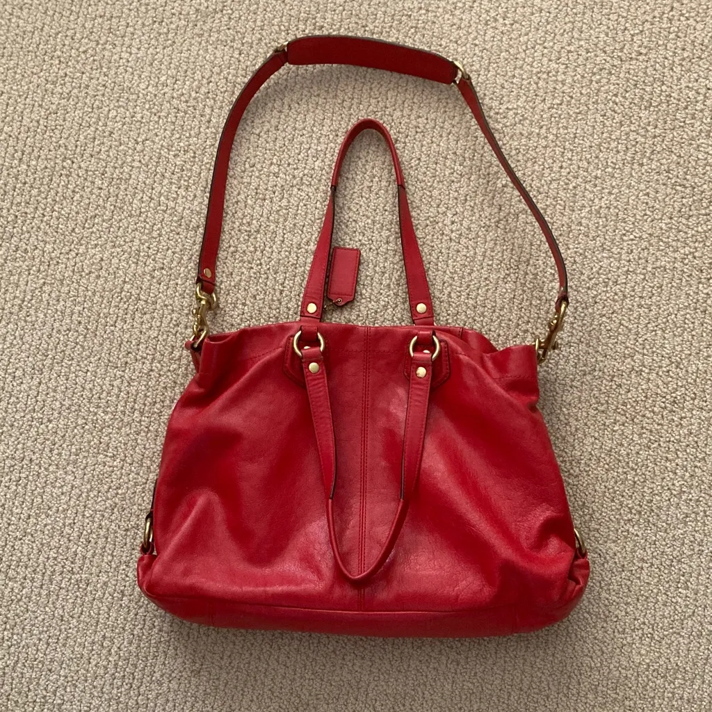 Coach Ashley Satchel Carryall Cherry Red Two Way Bag Hobo L1280-F19243 Purse EUC - Image 10