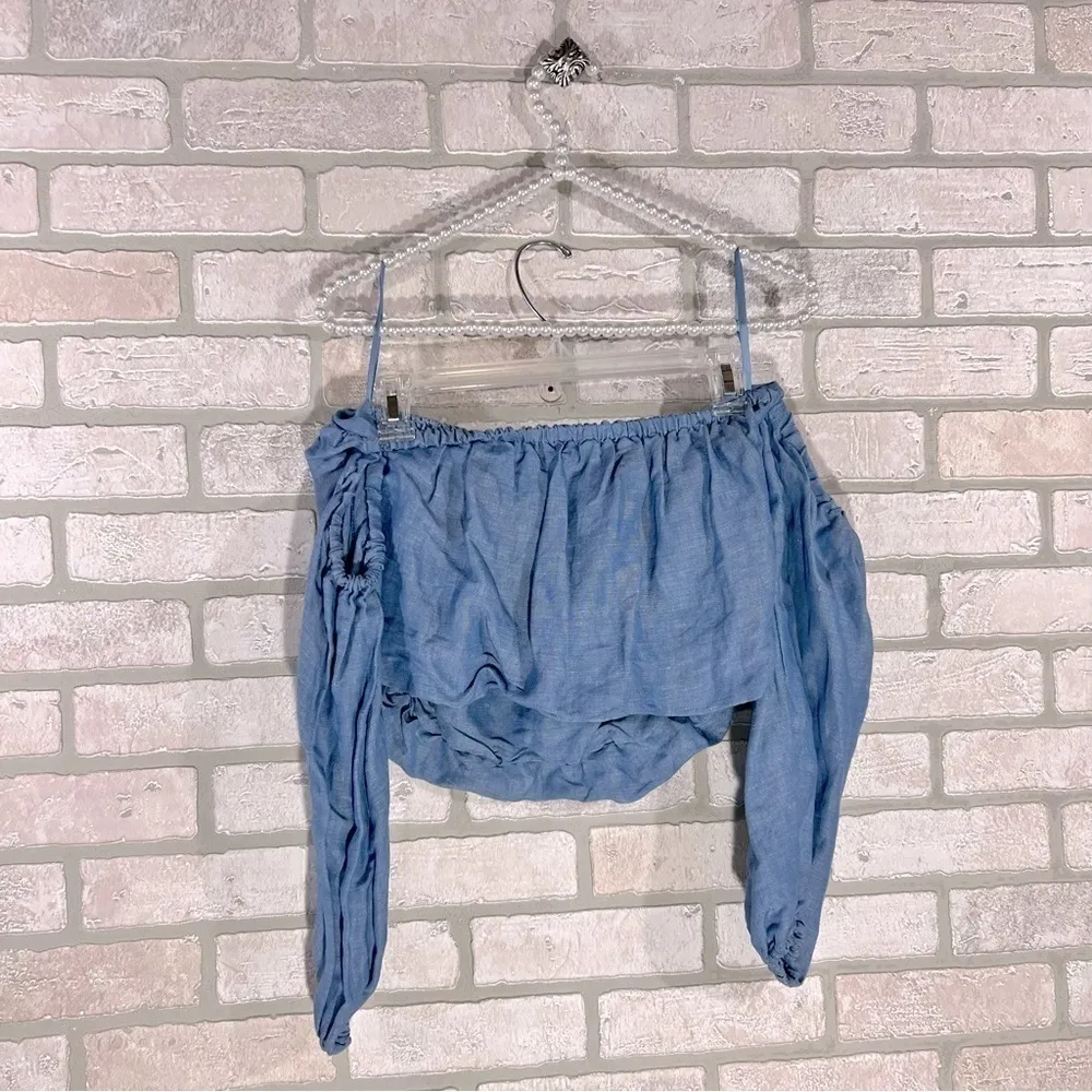 Free People In The Limelight Off The Shoulder Chambray Cropped Top Size XS - Image 6