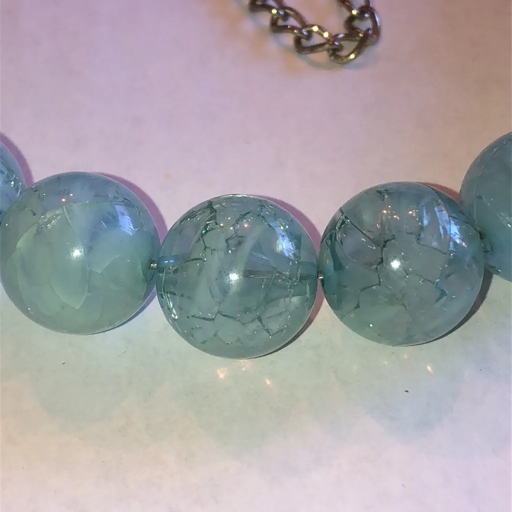 Elegant Pale Blue Beaded Marbled Crackle Beads Boho Necklace - Image 3