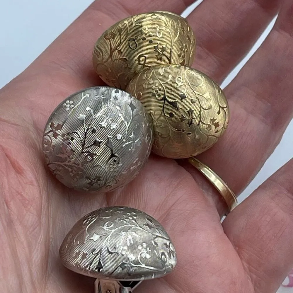 Vintage MCM two pair half dome clip earrings silver & gold tone. - Image 5