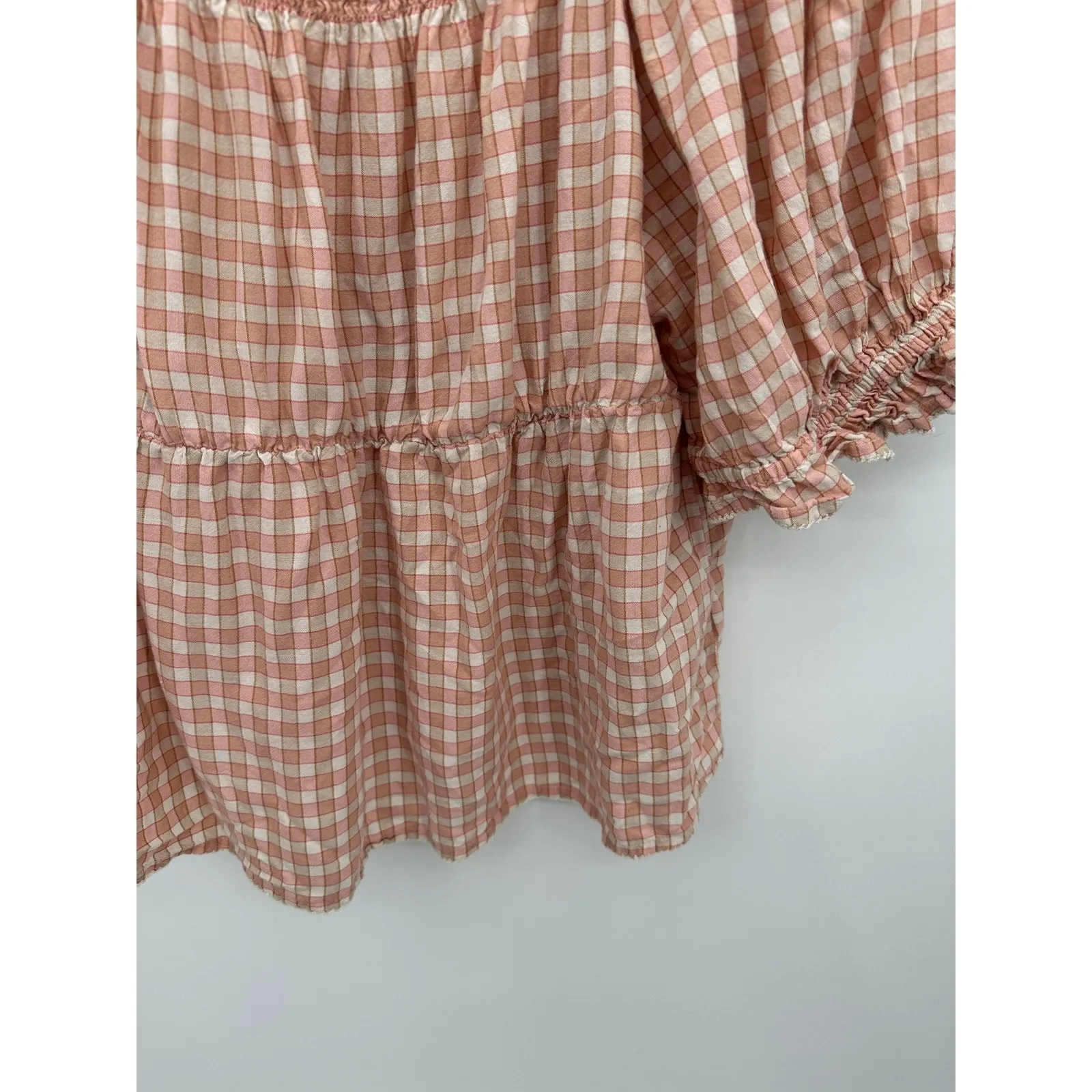 Old Navy Top Women XL Pink Plaid Square Neck Shirt Milkmaid Cottagecore Babydoll - Image 4