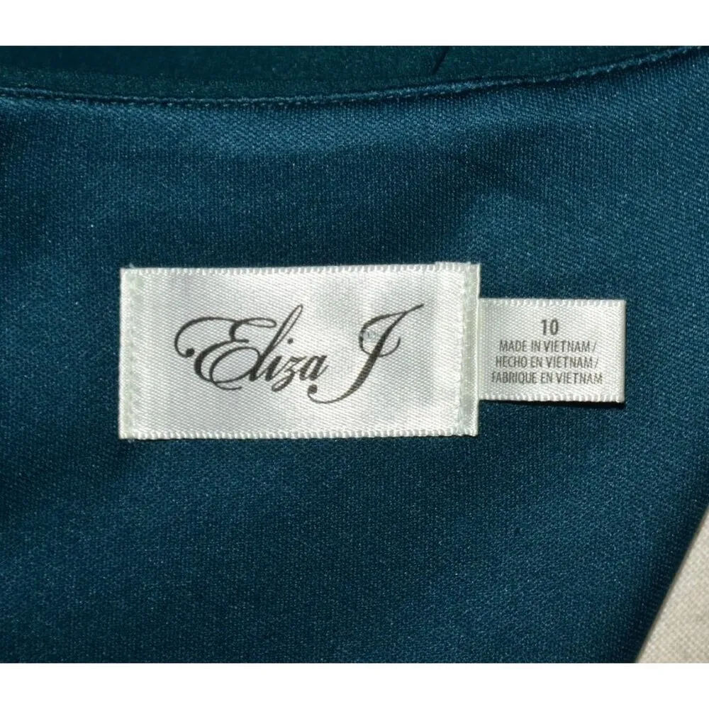 Eliza J Ladies 10 Green Sheath Midi Dress Bell Sleeves Stretch Career Night Out - Image 9