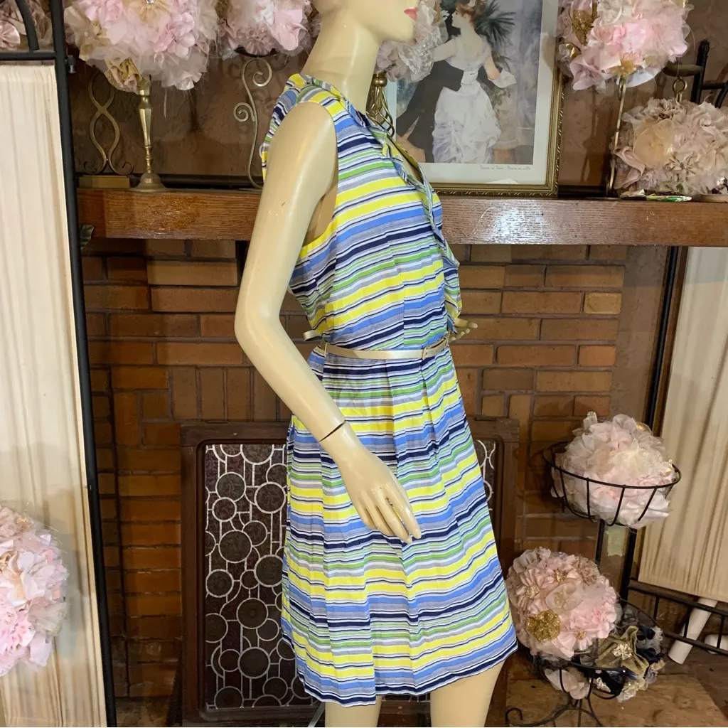 ALEX MARIE YELLOW, GREEN, BLUE & WHITE STRIPED SHEATH DRESS W/RUFFLE NWT (16) - Image 5