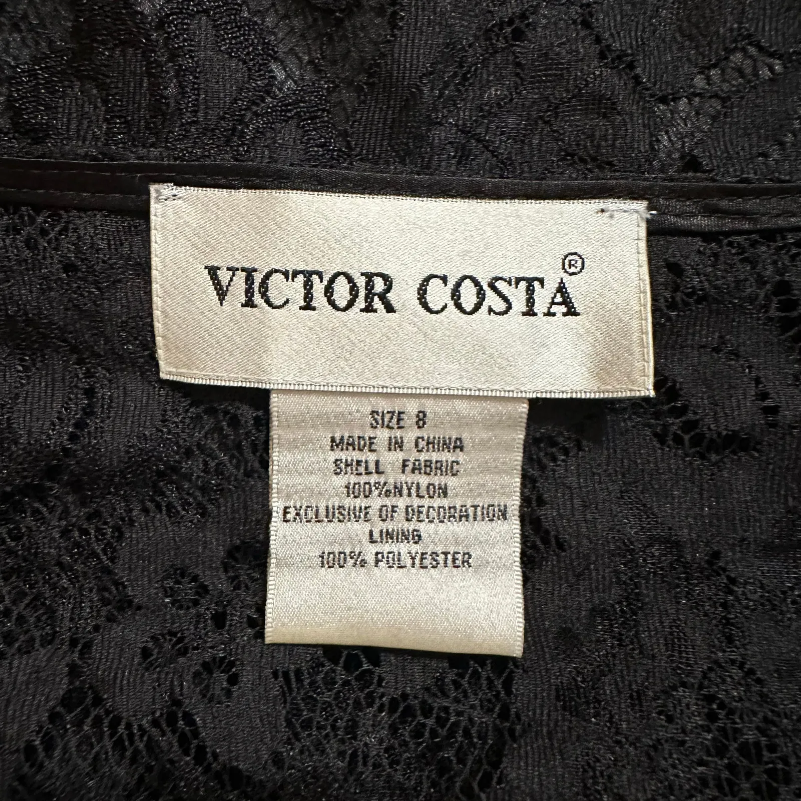 Victor Costa Black Lace Floral Appliqué Long Sleeve Blouse Top Size 8 - Image 2