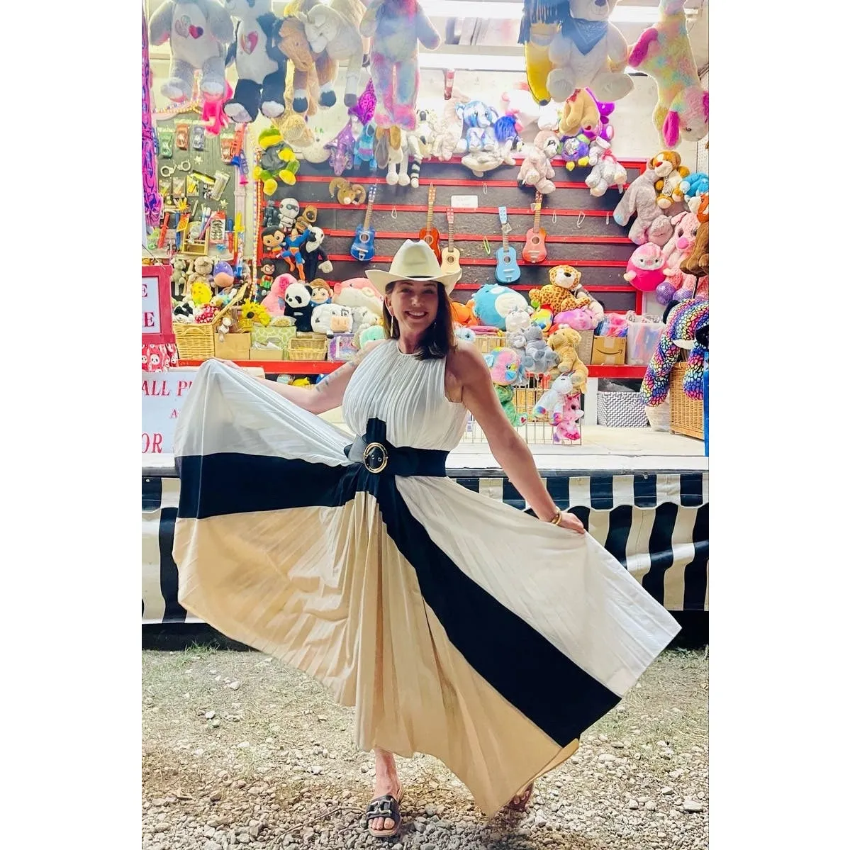 BIBHU MOHAPATRA x RTR Black White Colorblock Pleated Crewneck Flowy Dress Size 4 - Image 15