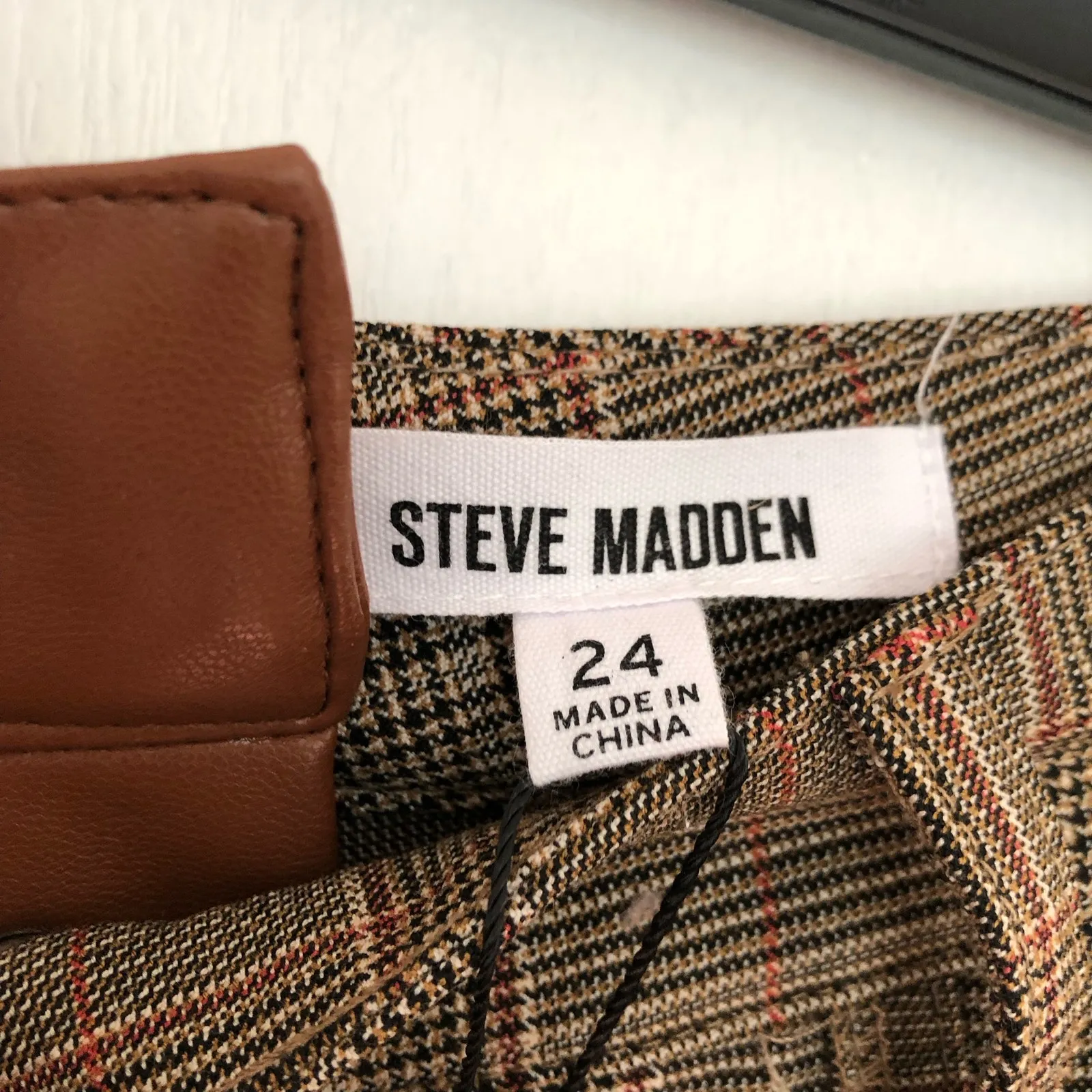 Steve Madden‎ Women’s Dual Tone Pants Straight Leg Plaid One Side Brown Size 24 - Image 7