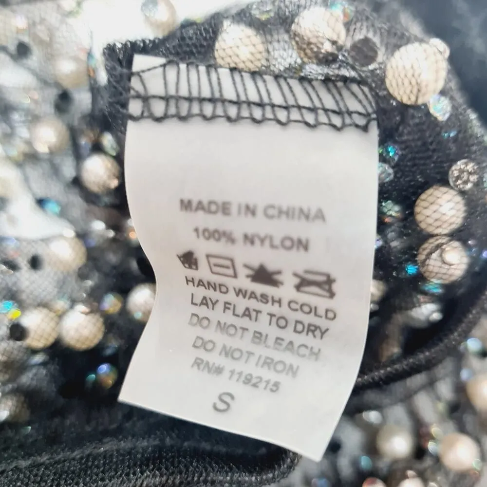 Beach Bunny Glitzy Girl Mesh Pearl Skirt in Black Small - Image 6