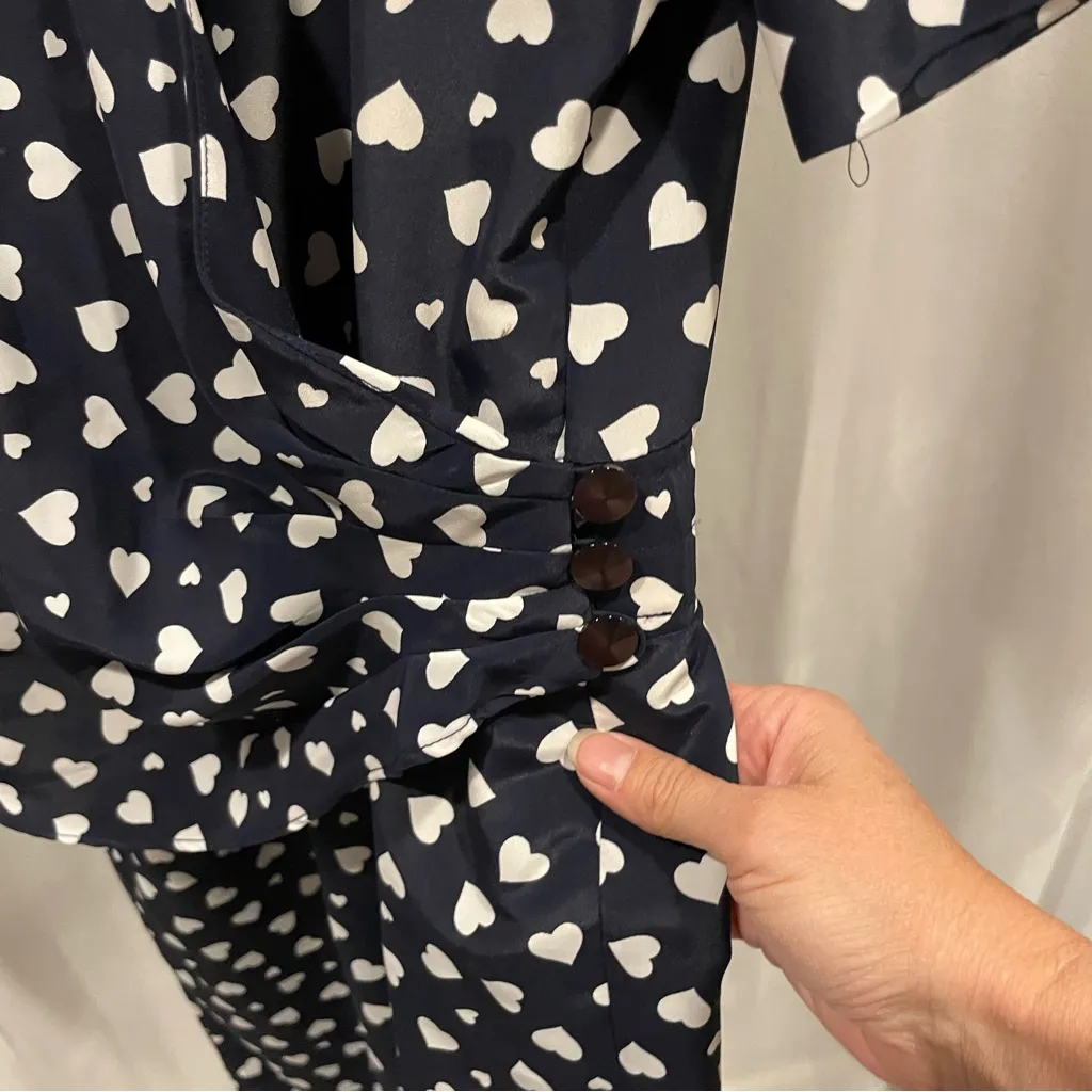 Cute Vintage 80’s Leslie Fay puff sleeve hearts midi wrap dress elastic waist - Image 5