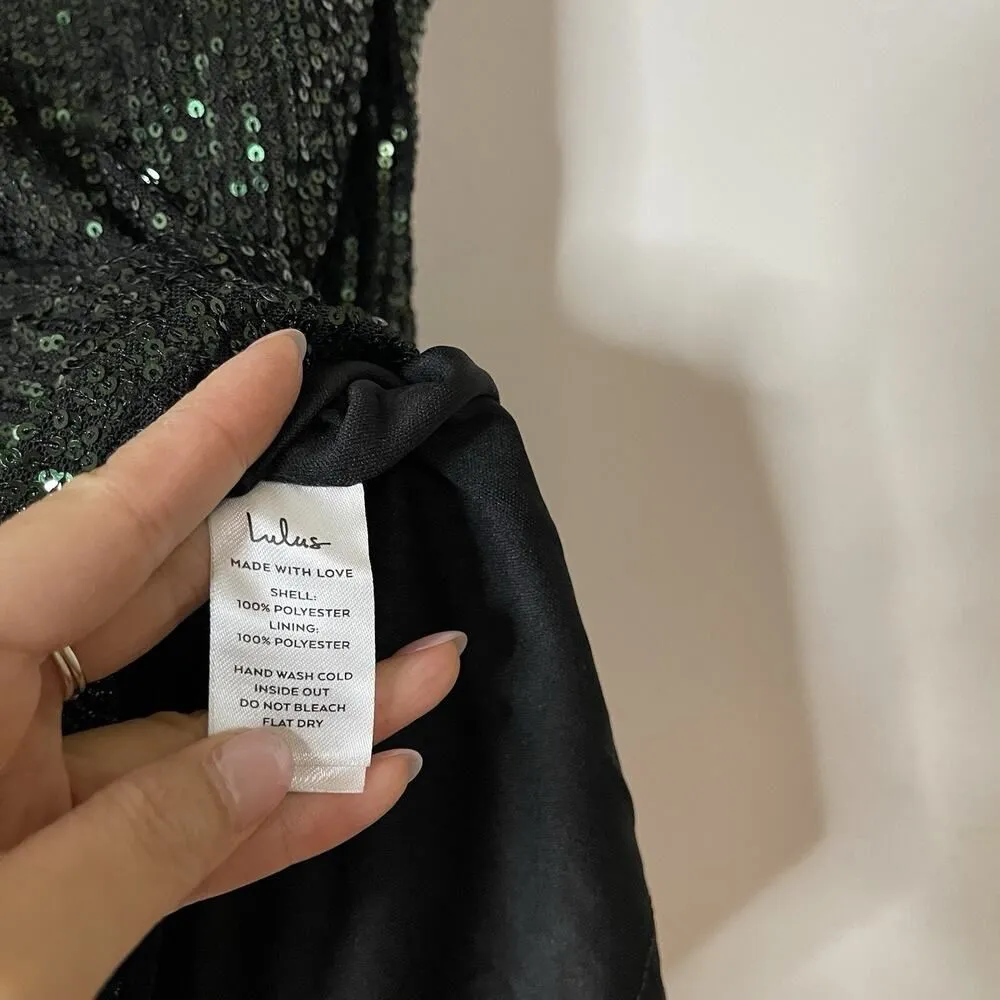 Lulu's Rare Gem Emerald Green Sequin One-Shoulder Mini Bodycon Dress Medium - Image 6