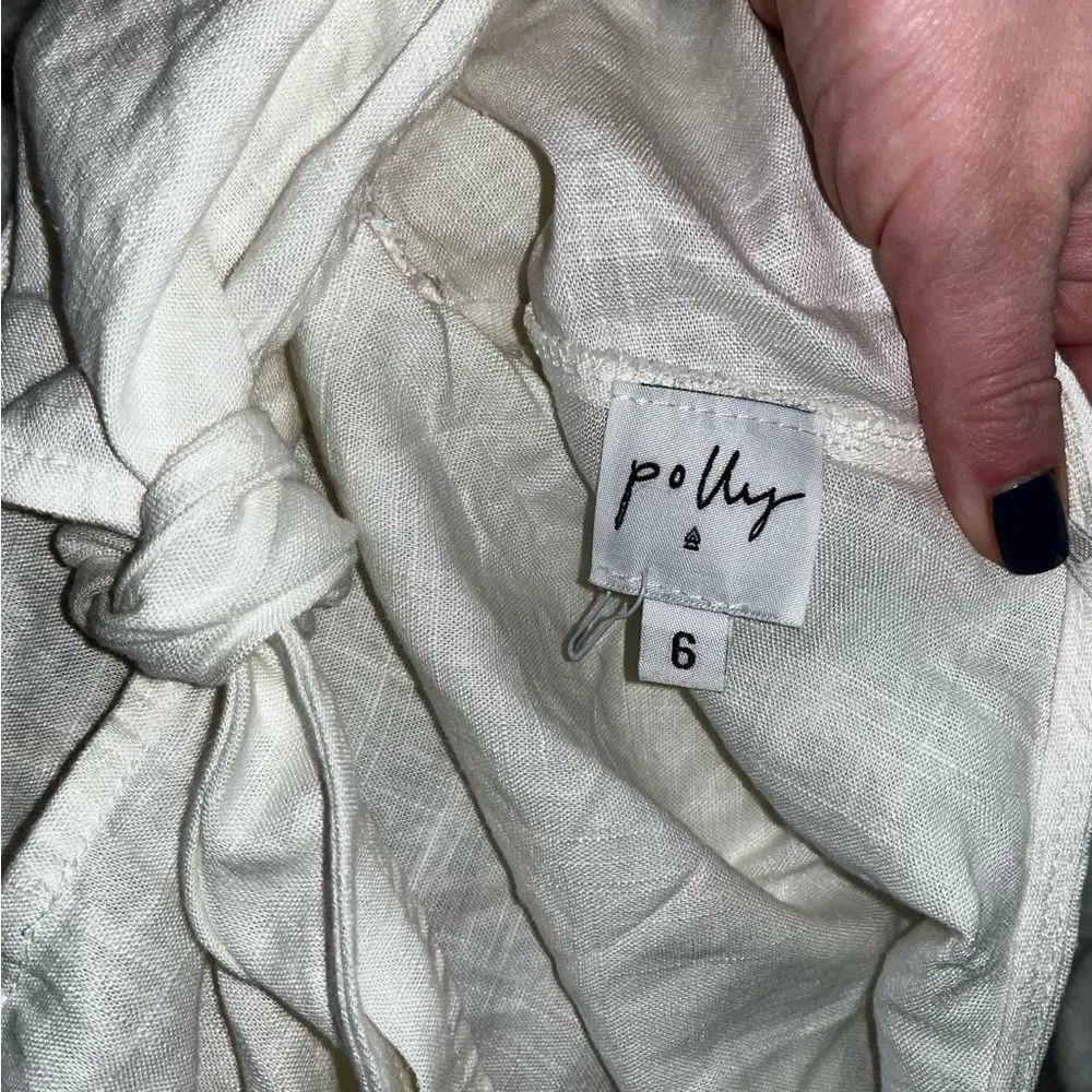 Oh Polly white linen open back t shirt blouse size 6 - Image 4