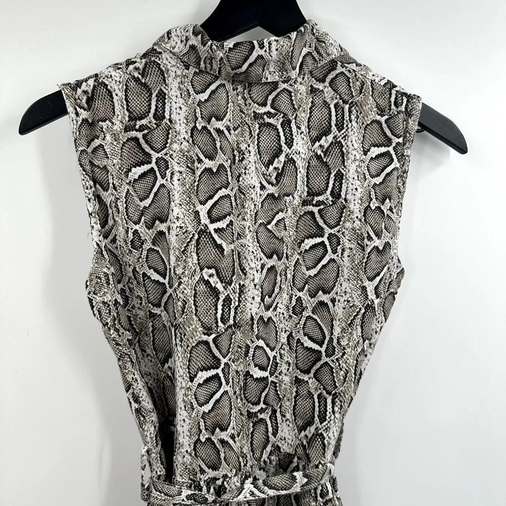Laura Bianchi Linen Shirt Dress Snake Print khaki brown Size Extra Small Black - Image 6